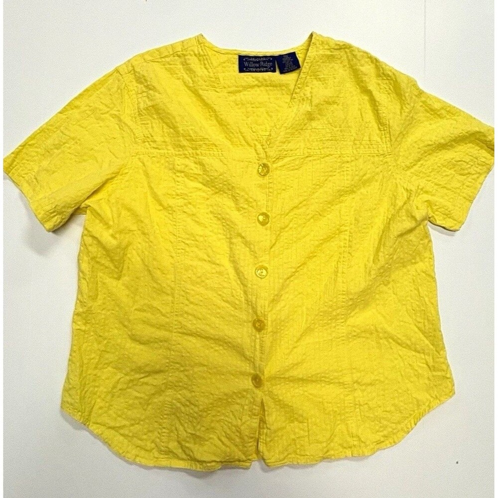Vintage Willow Ridge Women’s Blouse XL Yellow Solid  Short Sleeve Button Woven